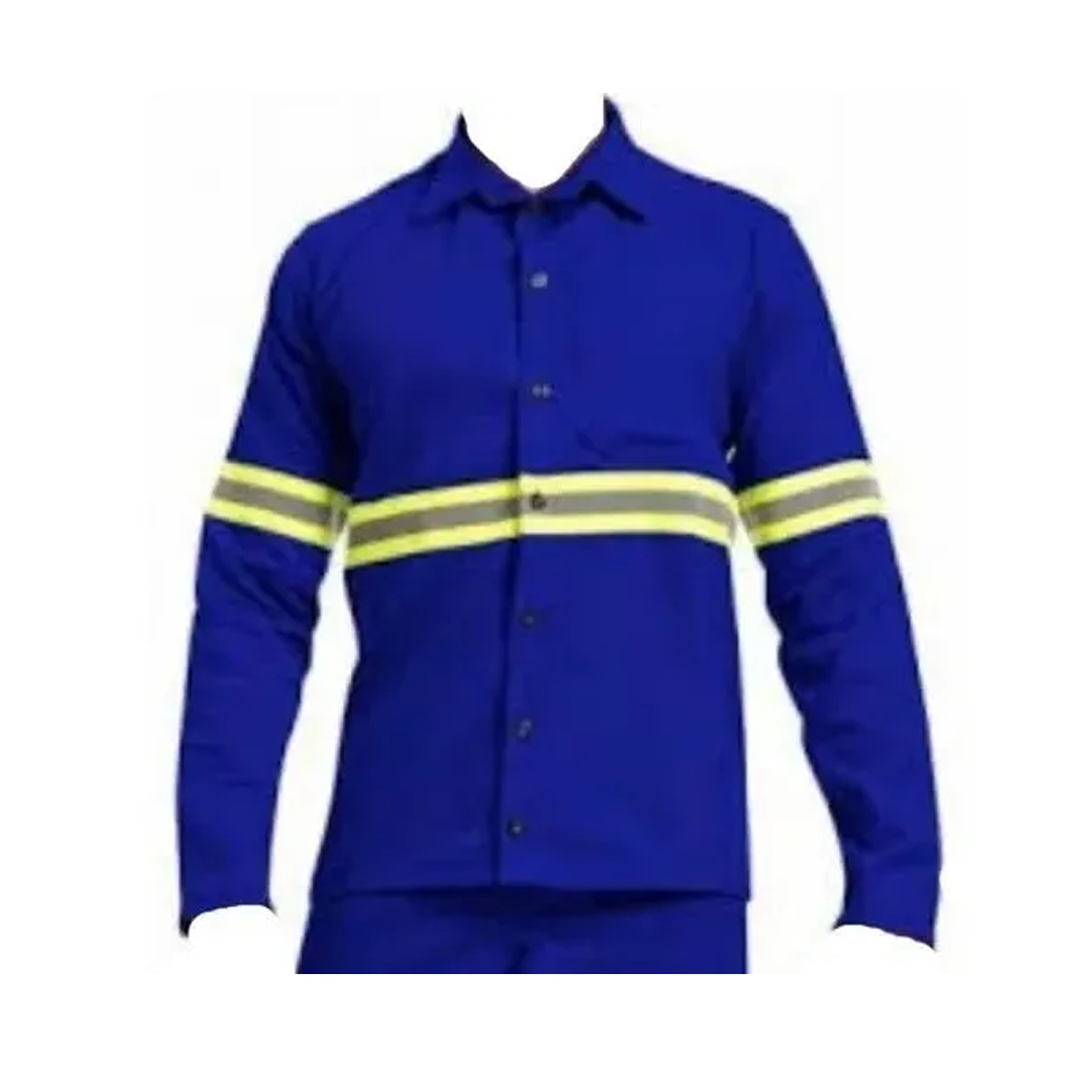 Camisa Brim Faixa Refletiva Manga Longa Botão - Azul